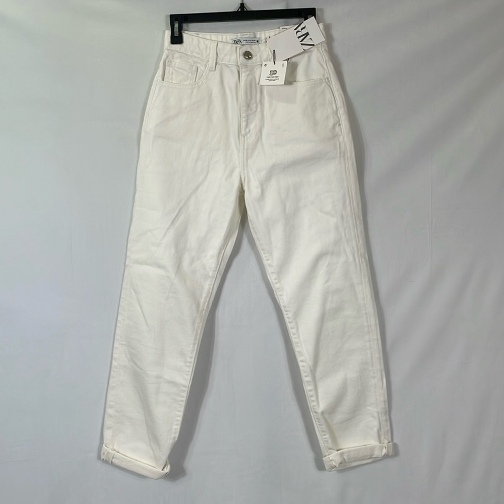 Zara Mom Jean Size 4 NWT White High Rise Slim Ankle